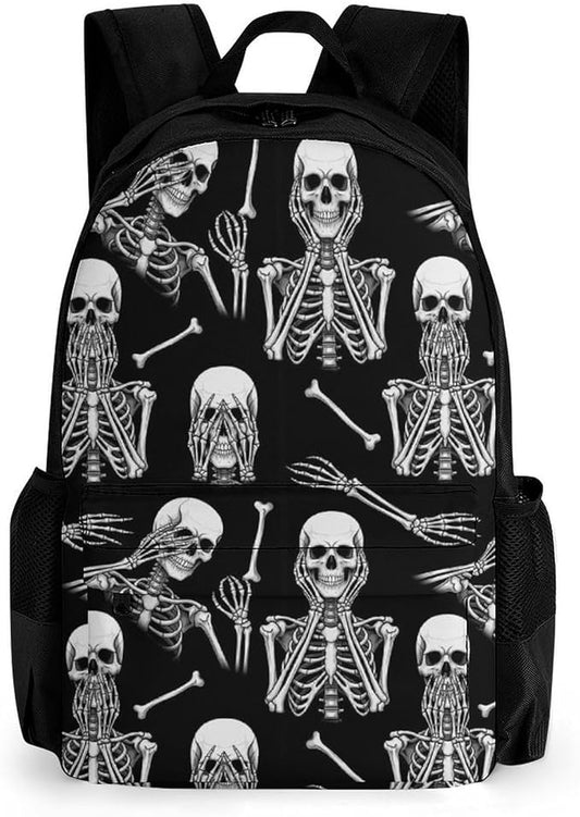 Casual Daypack Multipurpose Anti-Theft Large Capacity Carry On Bag, Skull Skeleton Black And White Casual Daypack Climbing Shoulder Bag With Padded Straps