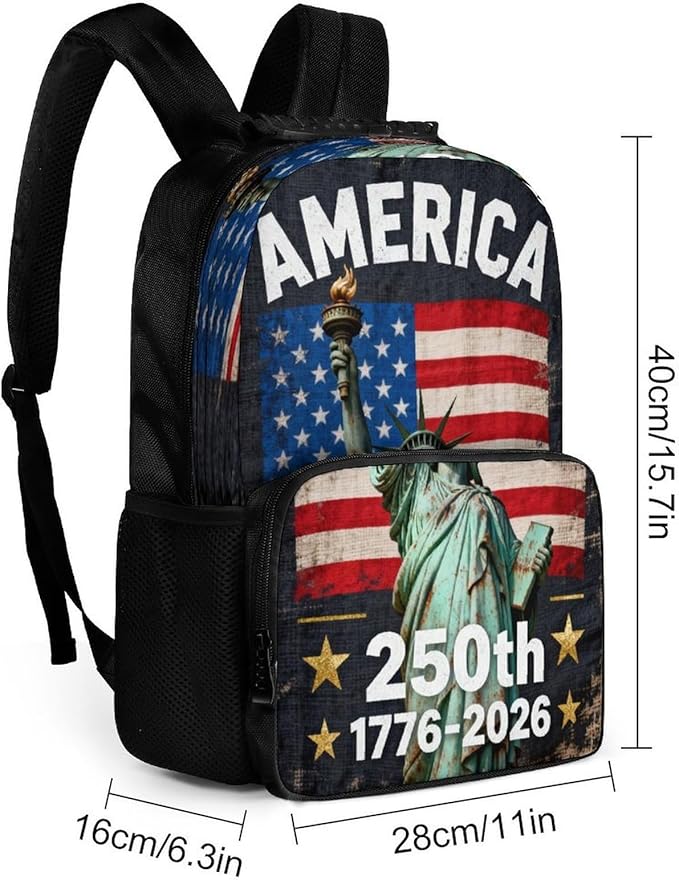 Men Women Lightweight 250th Anniversary 1776-2026 Patriotic Freedom Art Backpack Large Capacity Carry On Bag With Padded Straps for Sports Work Walking Cycling