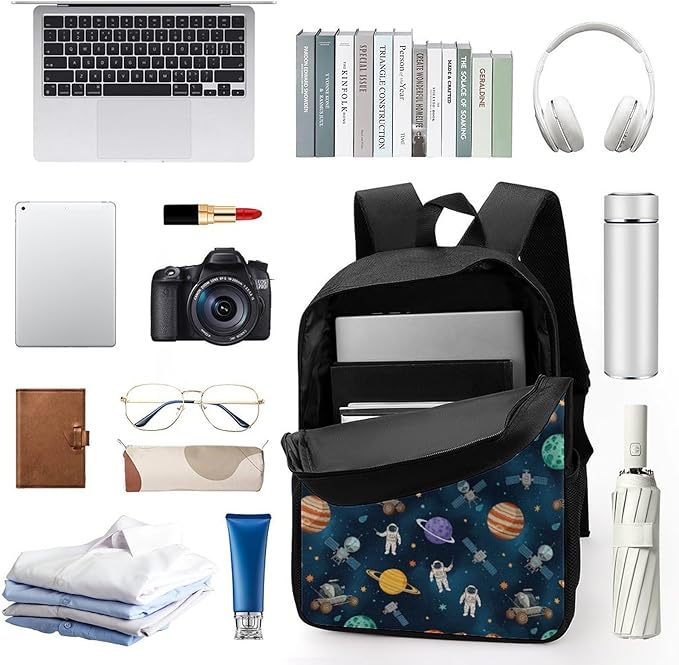 Versatile Polyester Backpack with Large Capacity for Business and Casual Activities, Galaxy Space Planet Astronaut Tavel Hiking Camping