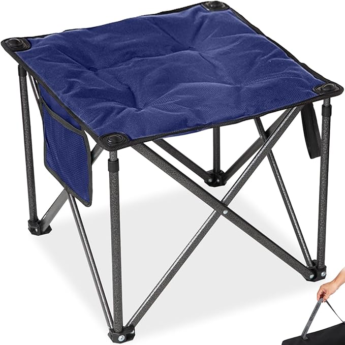 FUNDANGO Folding Camping Stool, 18.1 Inch Oversized Foot Rest 440 Lbs Heavy Duty Portable Padded Stools Seat Anti-Slip Foots & Carry Strap for Fishing Outdoor Lawn Travel (Blue)