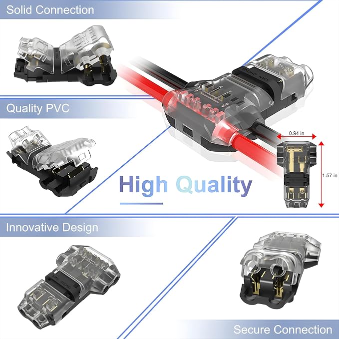 VISDOLLT Tap Wire Splitter Connectors 3 Way 2 Pin Low Voltage Wire Connectors for 16-20 AWG, 10Pcs Solderless No Wire Stripping Quick Wire Splice Connectors