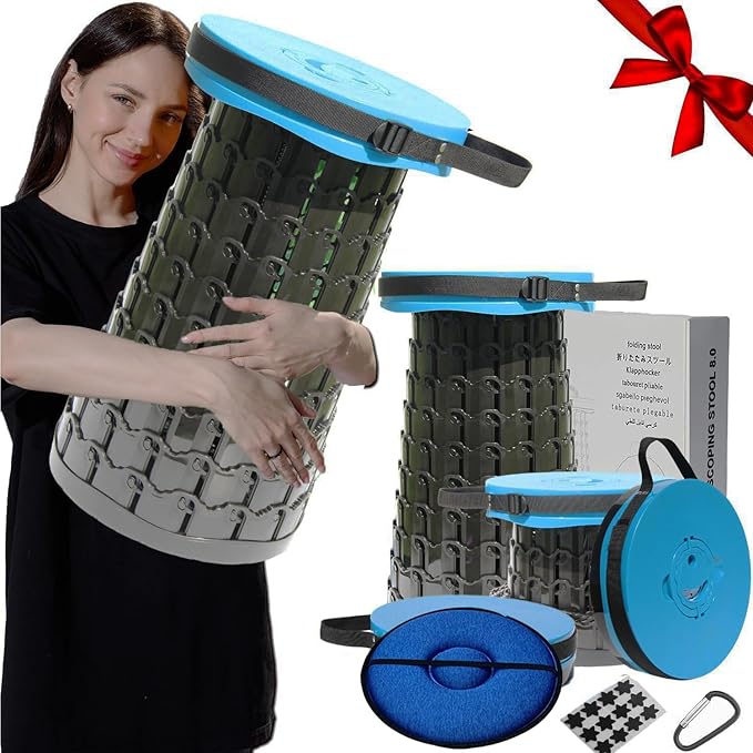ALEVMOOM Upgraded 19.7" Portable Collapsible Folding Stool Retractable Telescoping Foldable Stool for Adults Heavy Duty Camping Sturdy with Max Load Capacity 1000lbs for Outdoor Fishing Hiking BBQ