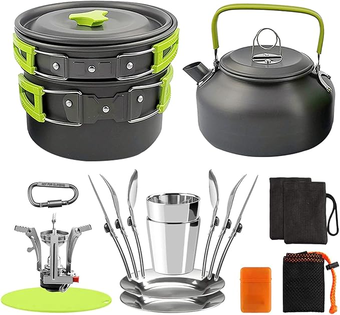 Pots and Pans Set Lixada Outdoor Camping Cookware Mess Kit Camping Cooking Set Tableware with Stove Spoon Fork Cutter for Camping Hiking Backpacking Picnic