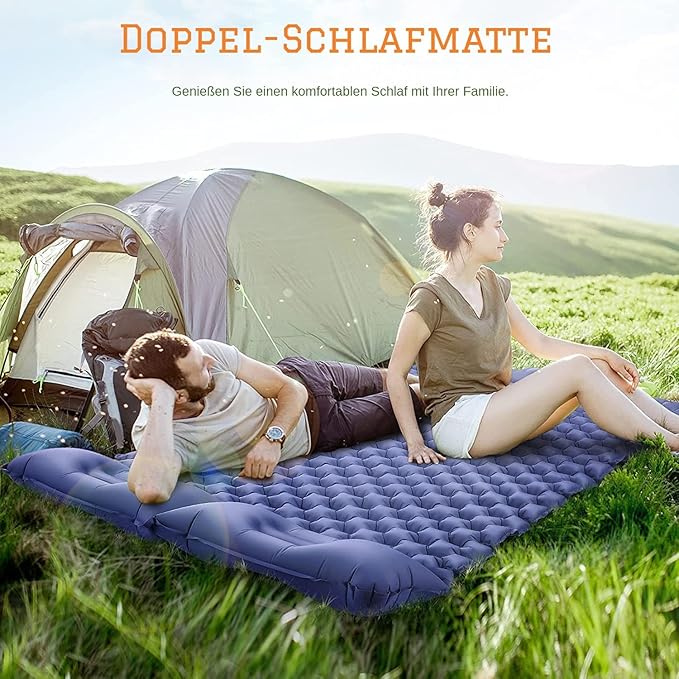 Fay Bless Sleeping Pad for Camping 2 Person, 200×120×6 cm, 79x48x2.5inch, 1.5kg, 30s Inflate by Foot-Pressing, Waterproof (Sky Blue)