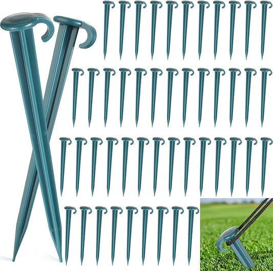 Vicenpal 50 Pcs 7 Inch Plastic Yard Stakes Inflatables Heavy Duty Plastic Garden Stakes for Tent Ground Replacement Outdoor Fence Lawn Pegs Landscape Staples Halloween Christmas Decorations (Green)