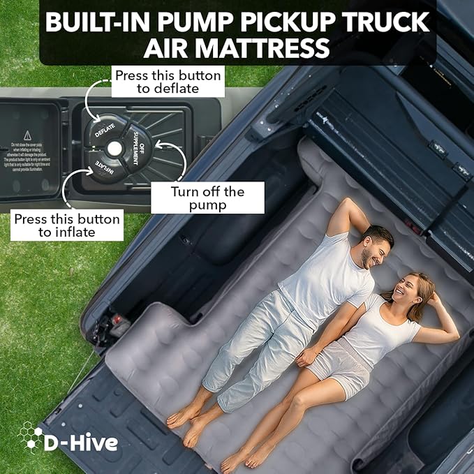 D-Hive Unbeatable Durability 6-6.5" Truck Bed Air Mattress, Durable Extra Thick 300D Oxford Fabric, Quick Easy Set-Up w/Electric Pump,Truck Camping Mattress Compatible with F150, Ram, Tundra