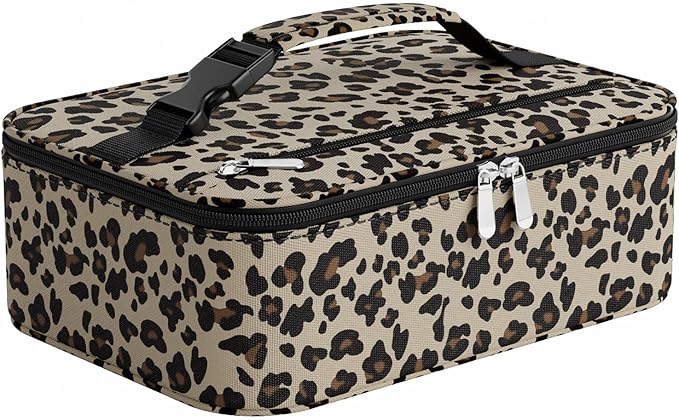 Small Lunch Box Insulated Lunch Bag for Women Men, Bento Kids Lunch Box, Compact Portable Thermal Meal Cooler Bags with Buckle Handle for Work & School, Leopard Print 5L