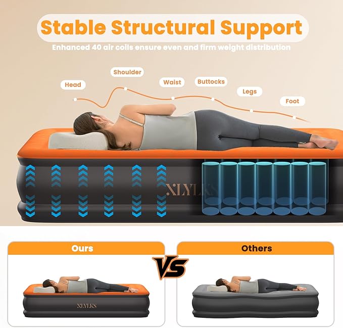 Queen Air Mattress with Built in USB Rechargeable Pump, Portable Blow Up Mattress, 16" Inflatable Mattress with Waterproof Flocking Fabric, Camping Mattress for Home, Travel, Guest, 800 lbs Max