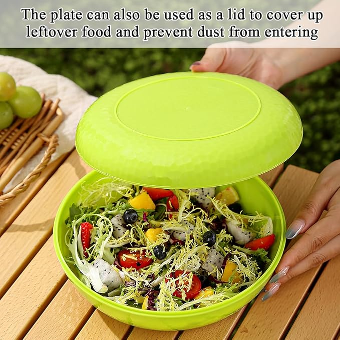 Berglander Camping Mess Kit with Bowl, Plate, Cup, Spoon, Fork, Knife and Carry Bag, Save Space, Easy to Carry, Plastic Camping Essentials Utensils for Travel, Picnic, Outdoor (Green)