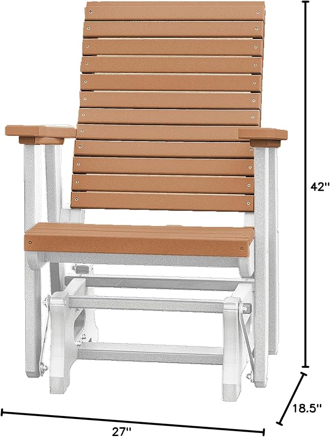 DutchCrafters Modern Horizontal Slat High Back Poly Glider Outdoor Patio Chair (White & Cedar)