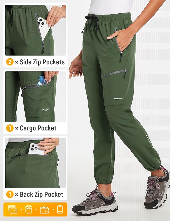 baleaf Women's Hiking Pants Quick Dry Lightweight Water Resistant Elastic Waist Cargo Pants for All Seasons