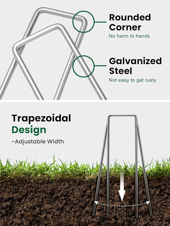 GROWNEER Landscape Staples 100 Packs 6 Inches Heavy Duty 11 Gauge Galvanized Steel Garden Stakes, Garden Staples Securing Pegs for Securing Weed Fabric Landscape Fabric Netting Ground Sheets & Fences