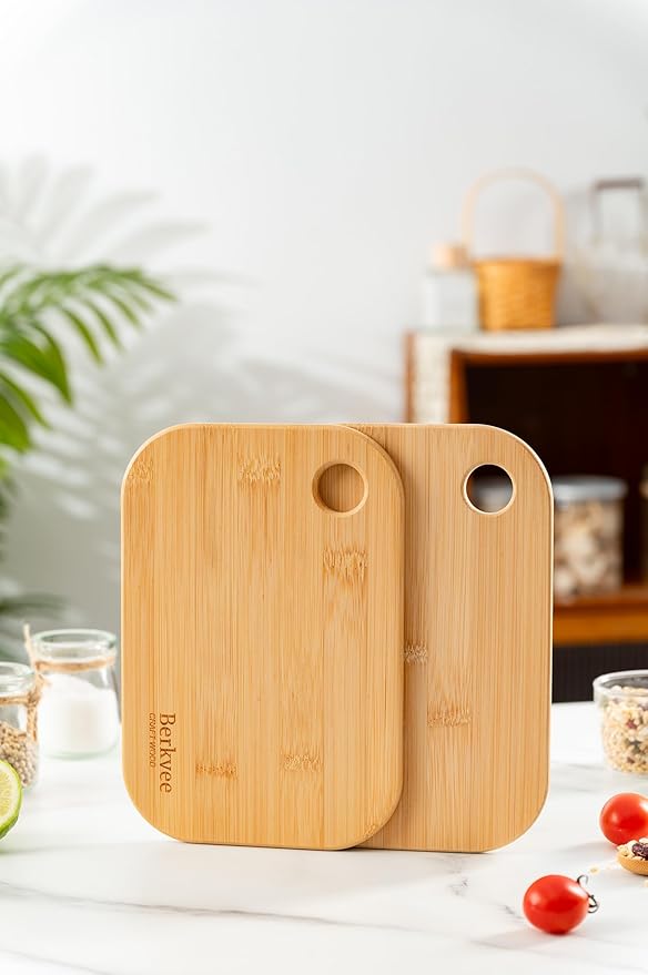 2 PCs Berkvee Small FSC-CERTIFIED Bamboo Wood Cutting Board Set – Mini Lightweight Wooden Cutting Board- BPA Free