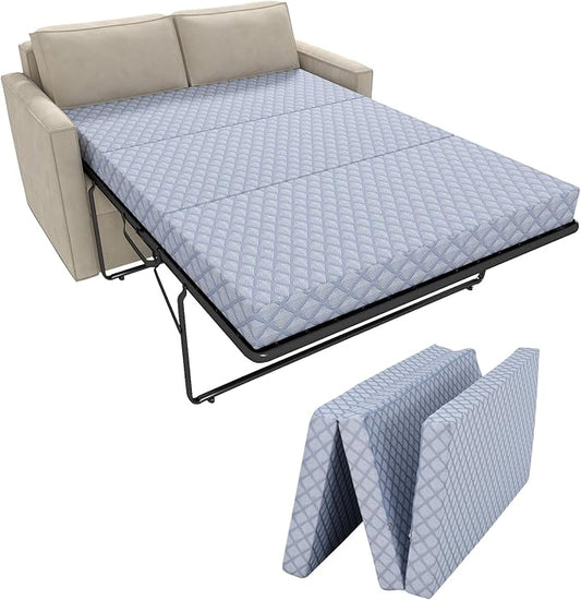 Begonia.K 4 Inch Foldable Memory Foam Sofa Bed Mattress Replacement, Full Size Pull Out Couch for Sleeper and Couch Beds Guest, RV Travel, Camping, 72" L x 53" W x 4" H, Sofa Not Included