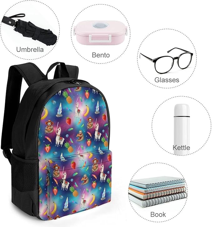 Casual Daypack Multipurpose Anti-Theft Large Capacity Carry On Bag, Funny Sloth Riding Llama Casual Daypack Climbing Shoulder Bag With Padded Straps