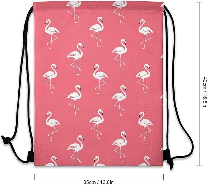 Theft Proof Drawstring Bag Water Resistant Cinch Sack Gym Sport Backpack for Travel Camping, Pink Flamingos Pattern Bags