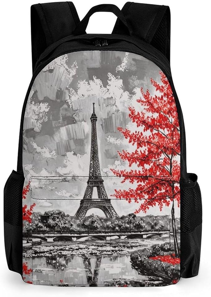 Supdreamc Polyester Daypack for Camping Travel Walking Cycling, Big Capacity Anti-Theft Multipurpose Bookbag, Oil Painting Paris European City Landscape France Eiffel Tower Camping Outdoor Backpack