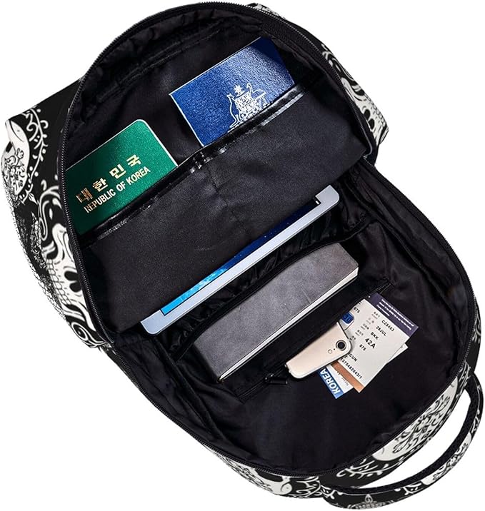 Daypack Anti-Theft Multipurpose Large Capacity Shoulder Bag, Vintage Skull Travel Hiking Camping Rucksack With Smooth Zippers