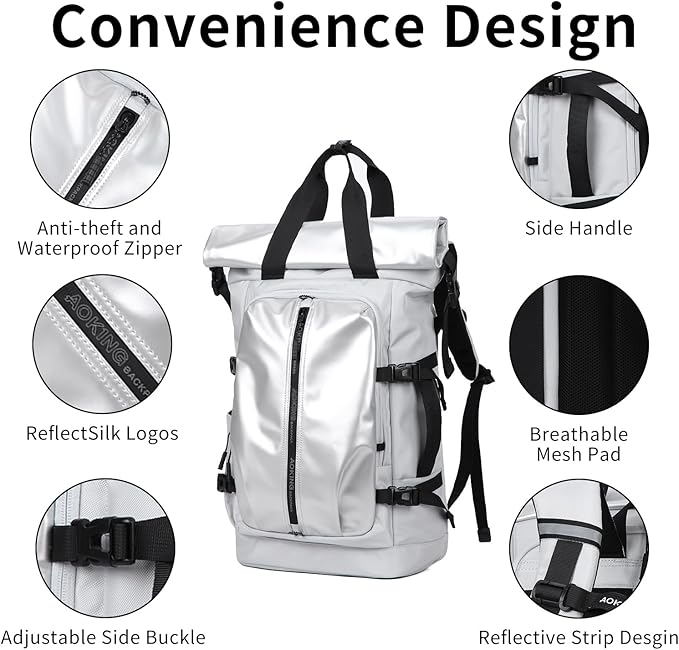 Rolltop Backpack, Travel Rucksack for Men Women, Anti Theft Backpacks with 15.6-inch Laptop Compartment, Waterproof Casual Daypack for Work, Business, Commuter and College