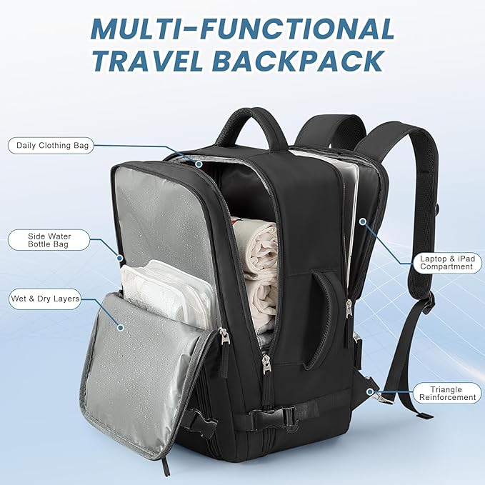 Large Travel Backpack for Women Men, Expandable 40L Carry On Backpack, 17 Inch Laptop Backpack College Bookbag, Waterproof Travel bag as Person Item Flight Approved