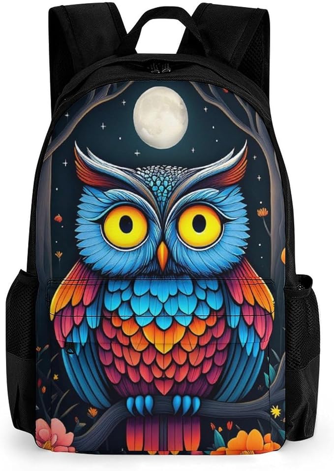 Supdreamc Lightweight Backpack for Gym Travel Bicycle, Big Capacity Multipurpose Anti-Theft Carry On Bag, Trippy Owl Red Floral Moon Art Travel Hiking Bag Day Pack