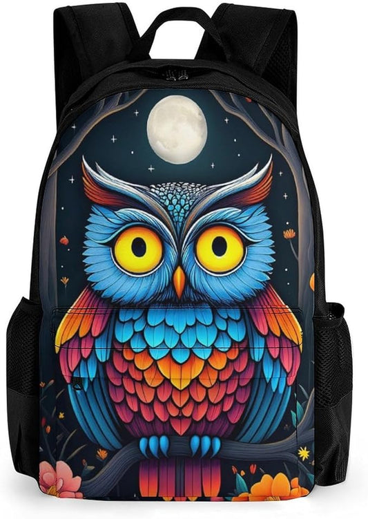 Supdreamc Lightweight Backpack for Gym Travel Bicycle, Big Capacity Multipurpose Anti-Theft Carry On Bag, Trippy Owl Red Floral Moon Art Travel Hiking Bag Day Pack