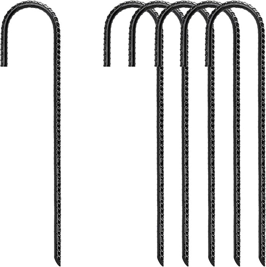 12 in Rebar Stakes, J Hook Ground Stakes, (Pack of 6 Black) Heavy Duty Galvanized Metal Tent Stakes Fence Stakes for Wire Fence, Camping, Trampolines, Irrigation Pipes and Garden