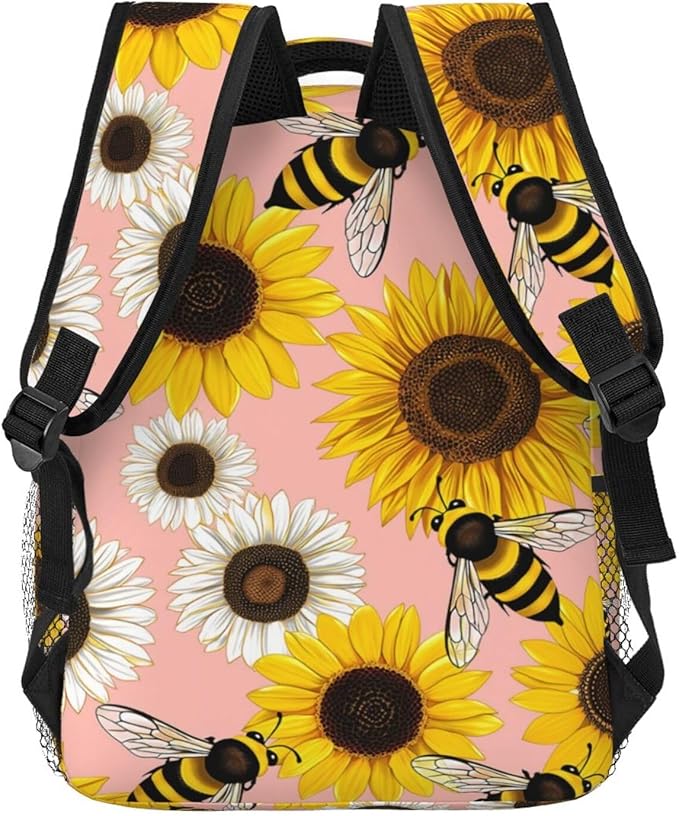 Men Women Lightweight Bee Sunflowers Backpack Large Capacity Bookbag With Smooth Zippers for Gym Business Running