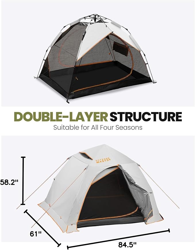 OutdoorMaster 2 Person Camping Tent, 3 Seasons Lightweight Backpacking Canopy, Waterproof and Weatherproof Sun Shelter, Double Layer Outdoor Cabana for Camping, Hiking and Mountaineering