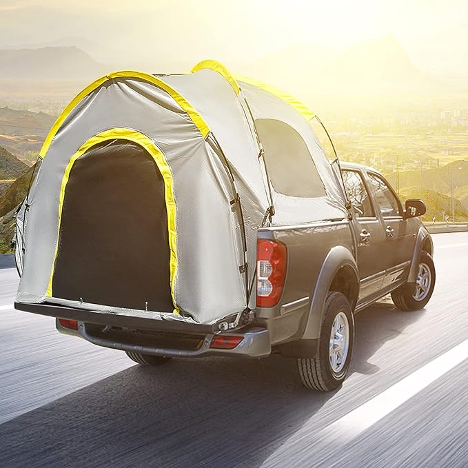 Portable Waterproof Truck Tent PU2000 mm, 6.8' x 5.4' x 5.5' / 8.4' x 5.6' x 5.6' Full Size Truck Tent Camping Hiking Outdoor Oxford Waterproof Pickup Truck Tent can Sleep 2 People, Easy to Install
