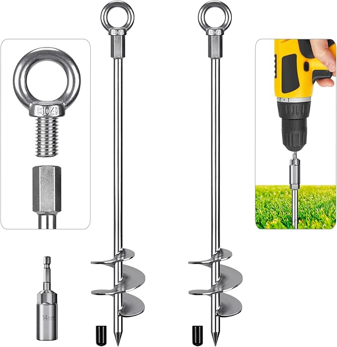 Dolibest 30" Heavy-Duty Ground Anchors Screw in, 3" Wide Spiral Earth Anchors for Swing Set, Wind Resistant Mobile Home, Trampoline, Sheds - Fully Welded Ground Anchors-Set of 2