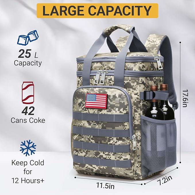 Tactical Backpack Cooler,Large Cooler Backpack Lunch Box for Men Adults Work with Handle,Insulated Soft Thermal Bag