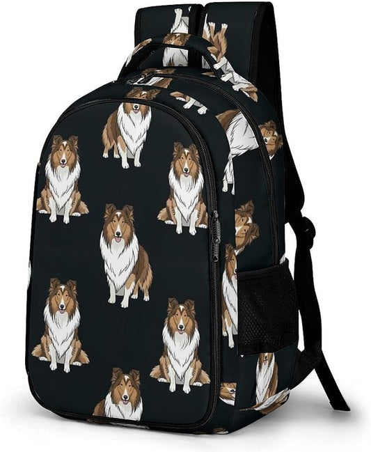Laptop Backpack Rough Collie Dogs, Sturdy Water Resistant College Bookbag with Water Bottle Pockets for Business Travel Commute
