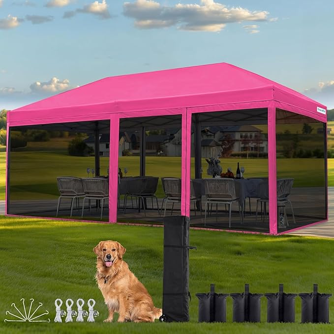 Quictent 10'x20' Pop up Screened Canopy Tent with Mosquito Netting, Portable Easy up Outdoor Screen House Shelter for Patio, Camping and Picnic, Includes Wheeled Carry Bag