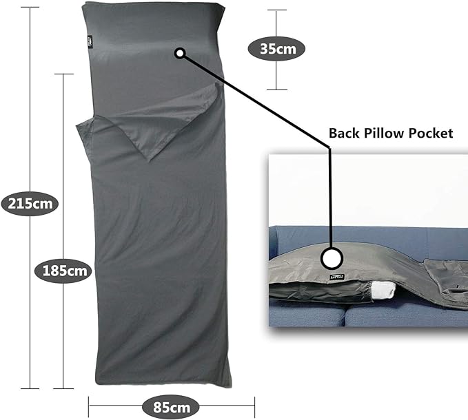 Frelaxy Sleeping Bag Liner, XL Travel Sheet & Camping Sheet for Backpacking, Hotel, Hostels & Traveling, Comfy & Easy Care, Full-Length Zipper/No Zipper, 4 Seasons Warm Cold Weather