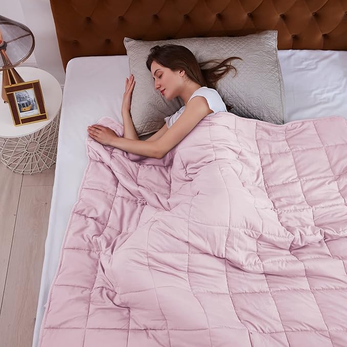 L'AGRATY Weighted Blanket - 48"x72" 20lbs Cooling Breathable Heavy Blanket Microfiber Material with Glass Beads for Adult All-Season Summer Fall Winter Soft Thick Comfort
