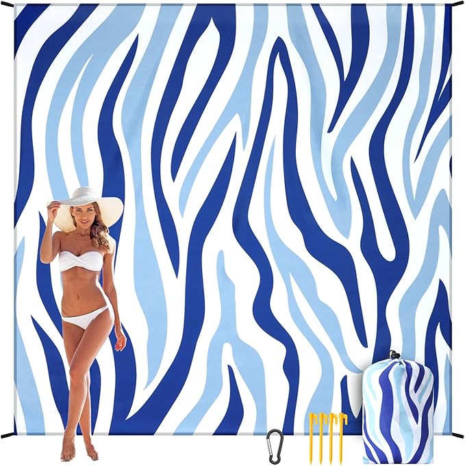Beach Blanket, Sandproof Beach Mat, Waterproof Quick Drying Lightweight Outdoor Aztec Picnic Mat 79" X 83"/120"x108" for 2-8 Adults for Travel, Camping, Hiking
