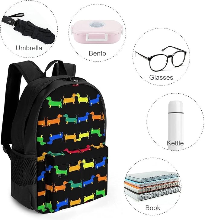 Supdreamc Lightweight Rucksack for Sports Travel Running, Big Capacity Multipurpose Anti-Theft Bookbag, Colorful Dachshund Dogs Travel and Sport Backpack Rucksack
