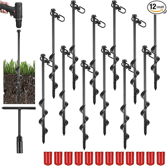Reginary Ground Anchors Screw in Tent Stakes Heavy Duty Trampoline Anchors High Wind for Camping Canopy Carport Sheds Beach Sand Stakes Metal Swing Set
