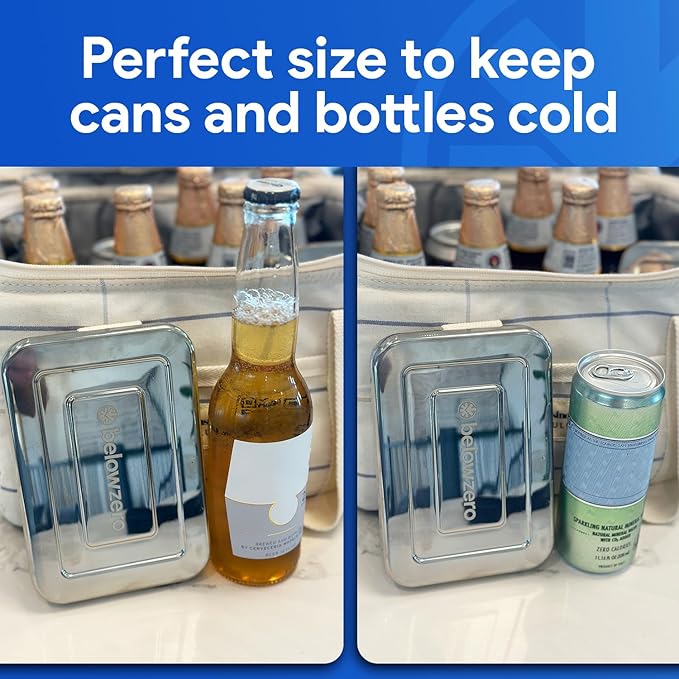 Below Zero Deluxe Stainless Steel Cooling Pack - Durable Ice Pack Lasts 48 Hours, Ice Pack for Bento, Lunch Bags, Coolers, Picnics, Camping, Beachgoers, Sporting Events - Longest Lasting