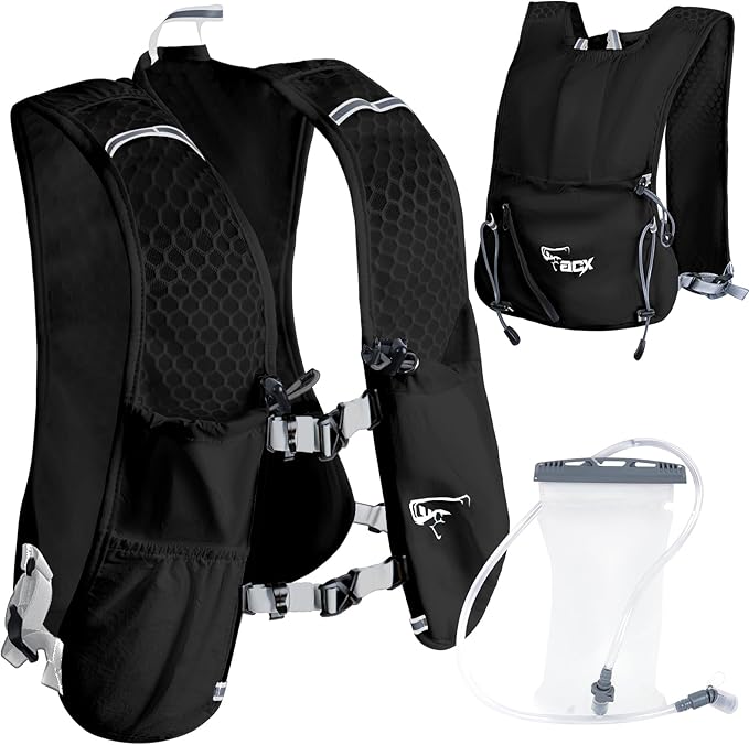 Hydration Backpack for Women Men, Lightweight Running Vest with 1.5L Water Bladder, Breathable Water Backpack for Hiking Running Cycling Climbing-White/Black