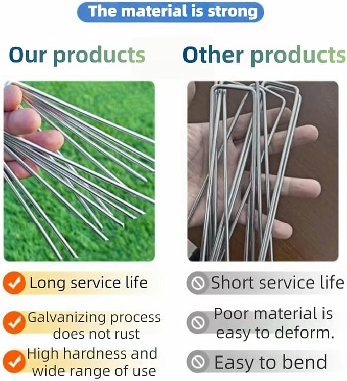 6 inch 25 Pack Silver Galvanized Landscape Staples 8 Gauge Garden Stakes Pins Anti-Rust Ground Stakes U-Shaped Tent Stakes are Used for Weed Barrier, Irrigation Tubing, Yard Lawn, Landscape Fabric
