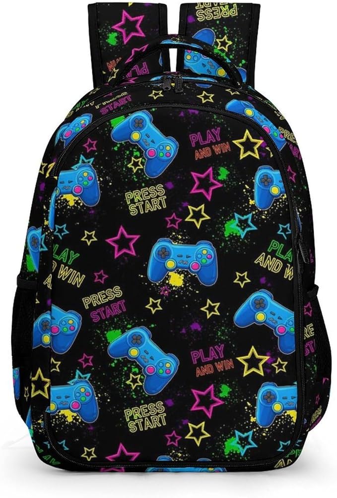 Travel Laptop Backpack Cool Blue Video Game Weapon Games Pattern for Men Women, Water Resistant Business Anti Theft Computer Bag with Multi Compartments for College Work Hiking