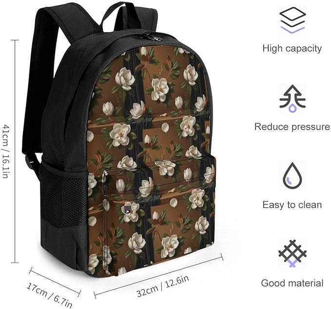 Daypack Backpack Anti-Theft Multipurpose Big Capacity Bookbag, Giant Magnolias Flowers Painting Business Computer Bag With Side Pockets