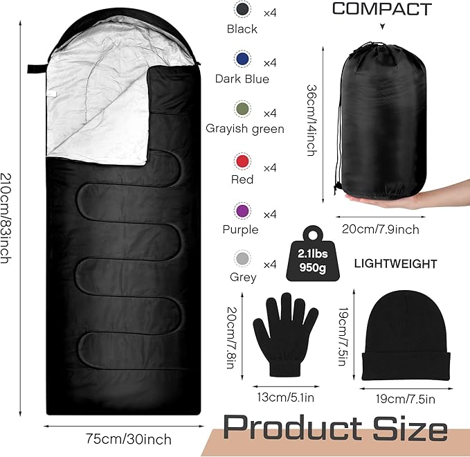 Preboun 24 Sleeping Bags Winter Beanies Gloves Set for Homeless Warm or Cold Weather Sleeping Bags Winter Hat and Gloves Pack for Backpacking Camping Hiking Homeless Supplies