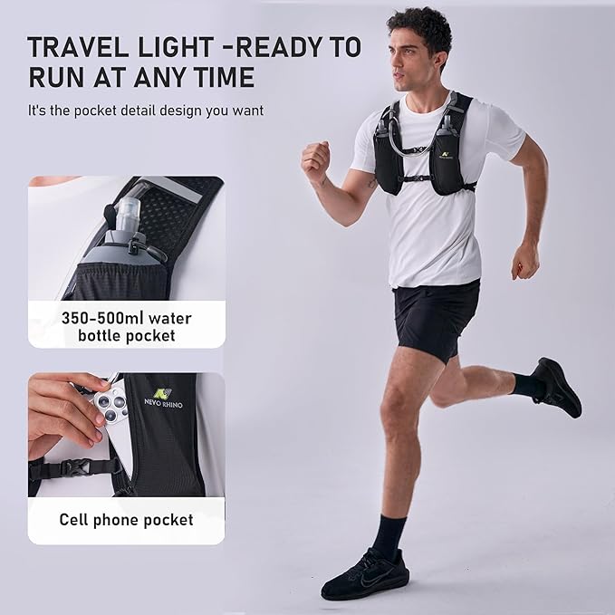 N NEVO RHINO Running Vest, Lightweight Hydration Vest, Insulated Water Backpack with 1.5L Water Bladder for Hiking, Trail, Running,Marathons,Cycling