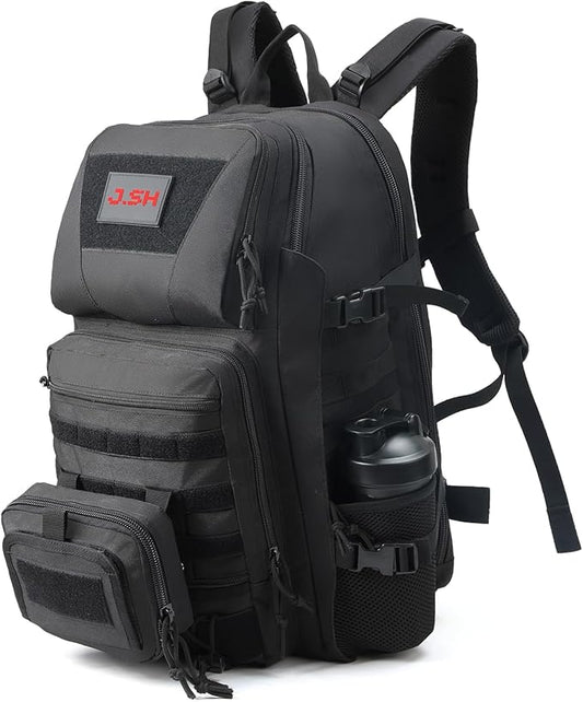 J.SH 50L Military Tactical Backpack for Men, 3 Day Assault Backpack, PVC Waterproof Coating & MOLLE System, Holds 17in Laptop Suitable for Hiking, Camping, Survival Training, Gym Backpacks - Black