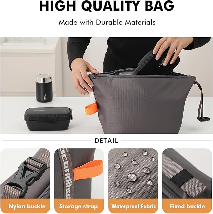 Lunch Bag for Women & Men Fresh Keep Lunch Box, Small Leakproof Cooler Bag Food Lunch Containers High Capacity Reusable Lunch Tote Bags for Work, Office, Picnic, Travel (Grey)