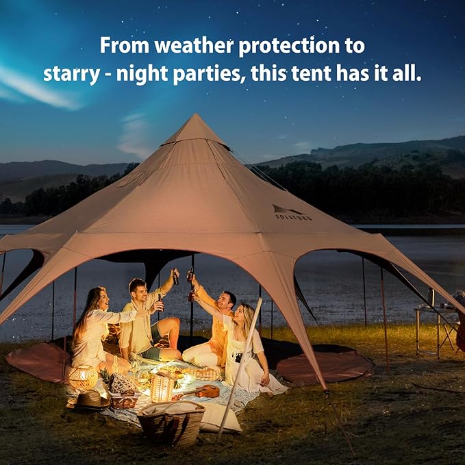 SOLSTUKU Canvas Tent Bell Tent 16.4ft*High9.2ft with Stove Jack for Glamping Family Camping Zipped Removable Floor