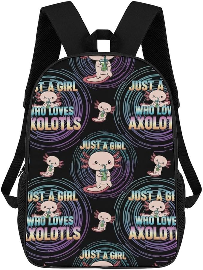 Multipurpose Business Travel Rucksack Cute Animals Pink Axolotls Prints Funny Black College Bookbag with Large Capacity Backpack for College Men Women